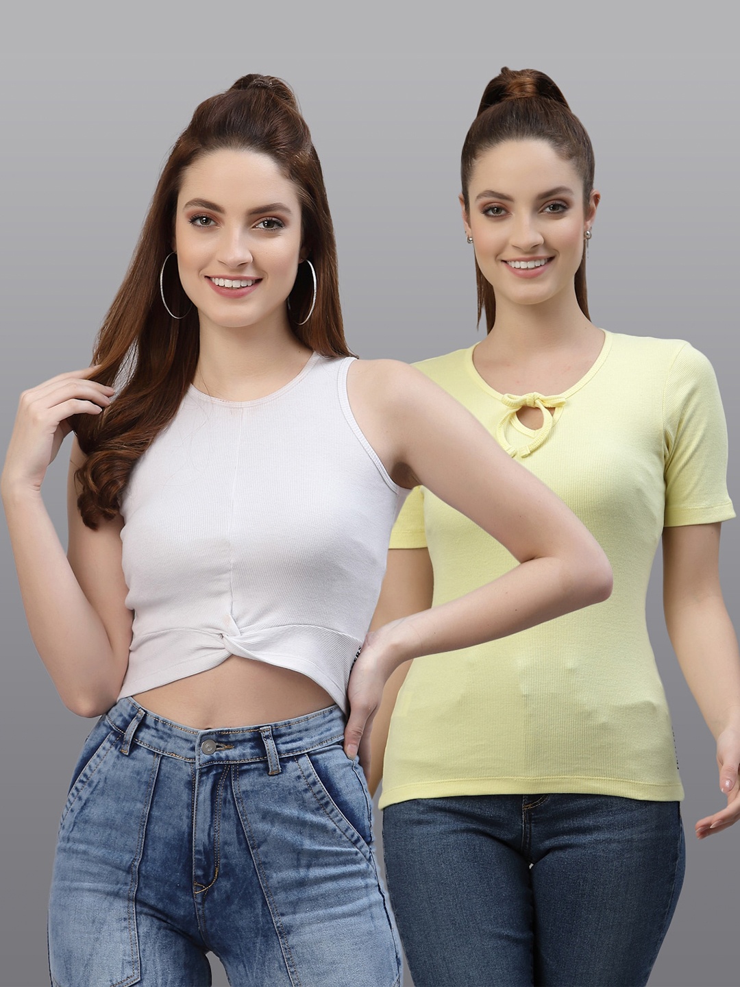 

Friskers Pack of 2 White & Yellow Fitted Tops