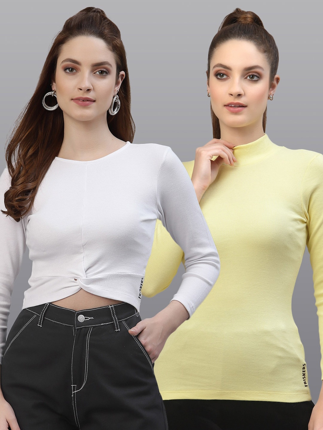 

Friskers Women White & Yellow Top Pack Of 2