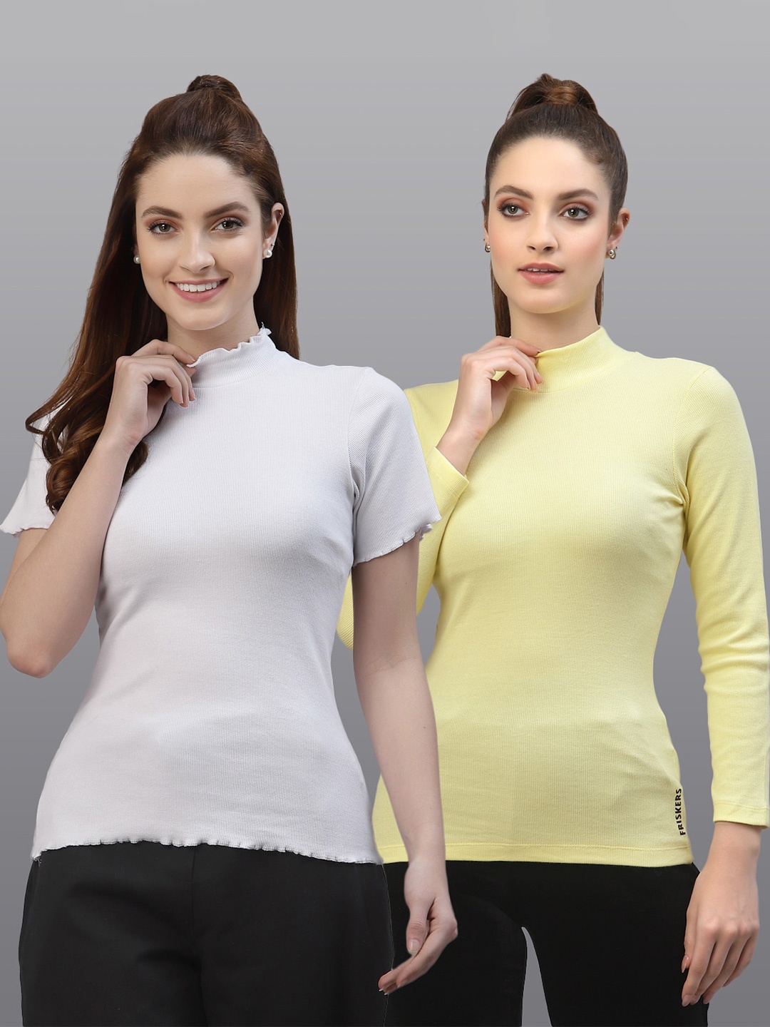 

Friskers Pack of 2 White & Yellow Fitted Tops