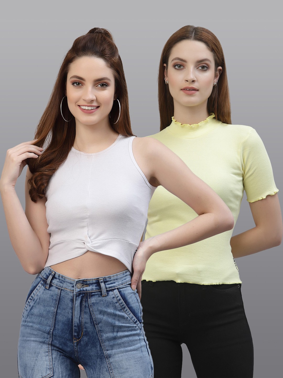 

Friskers Women White & Yellow Top Pack Of 2