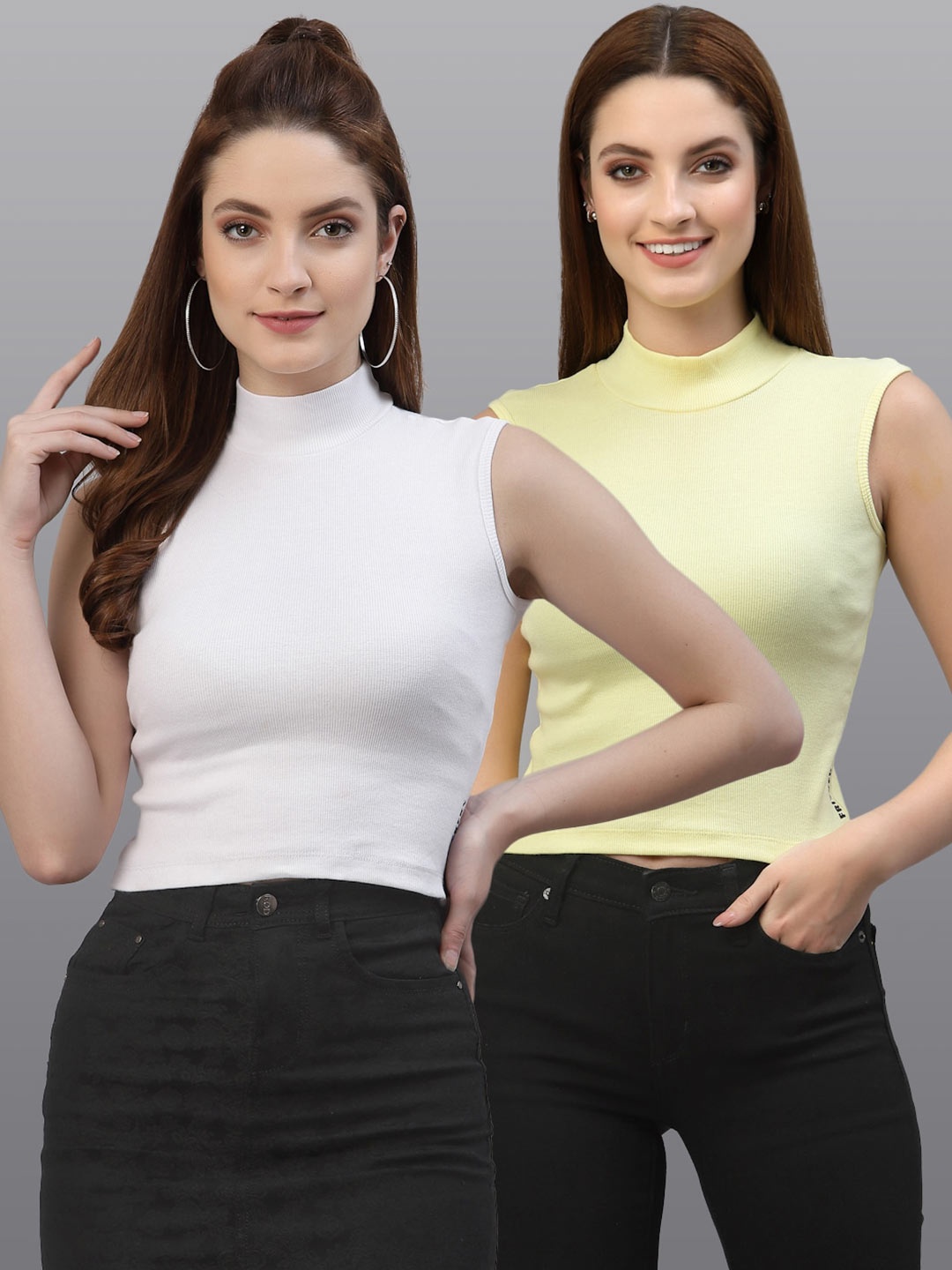 

Friskers Women White & Yellow Top Pack Of 2