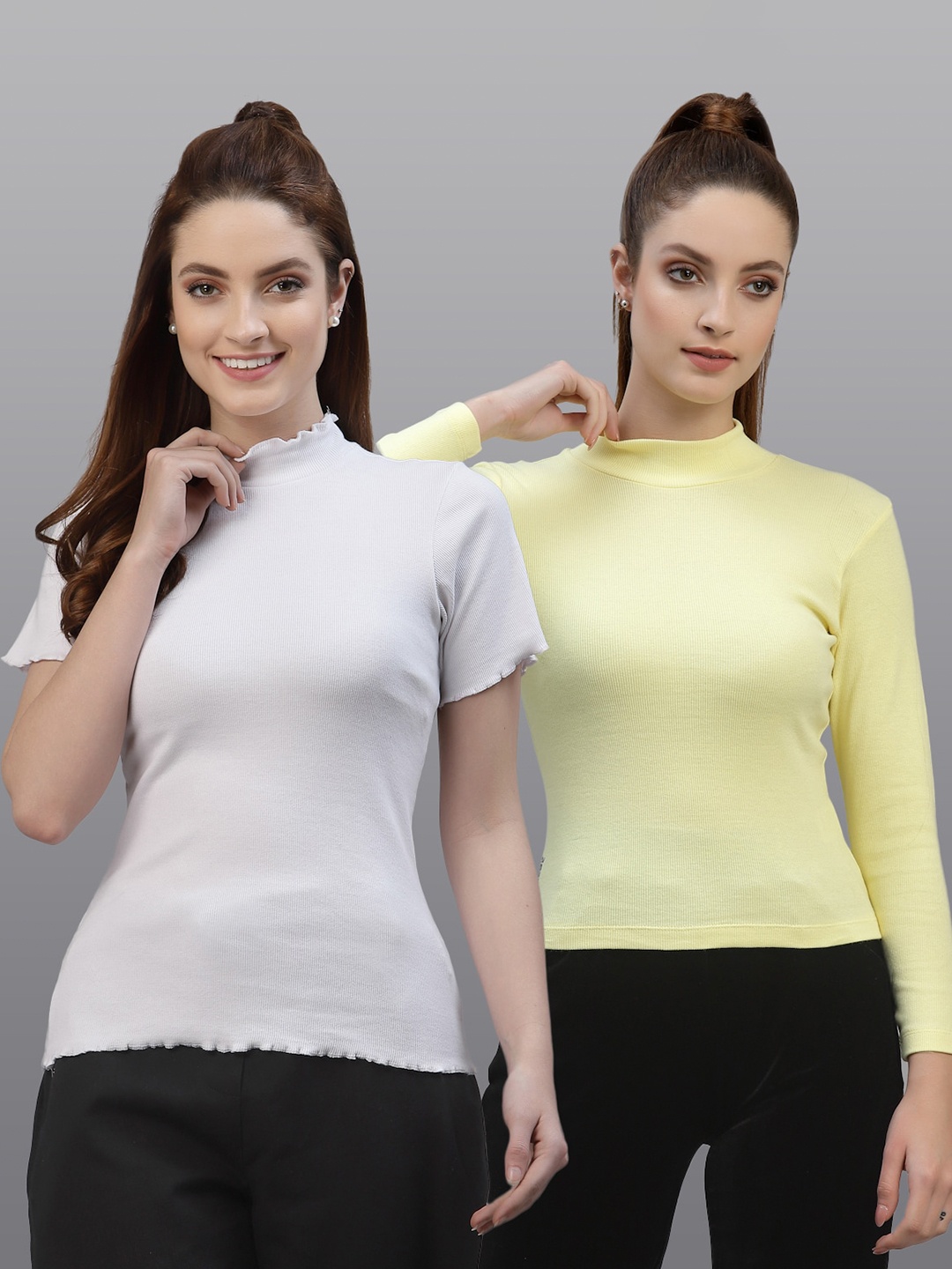 

Friskers Women White & Yellow Top Pack Of 2