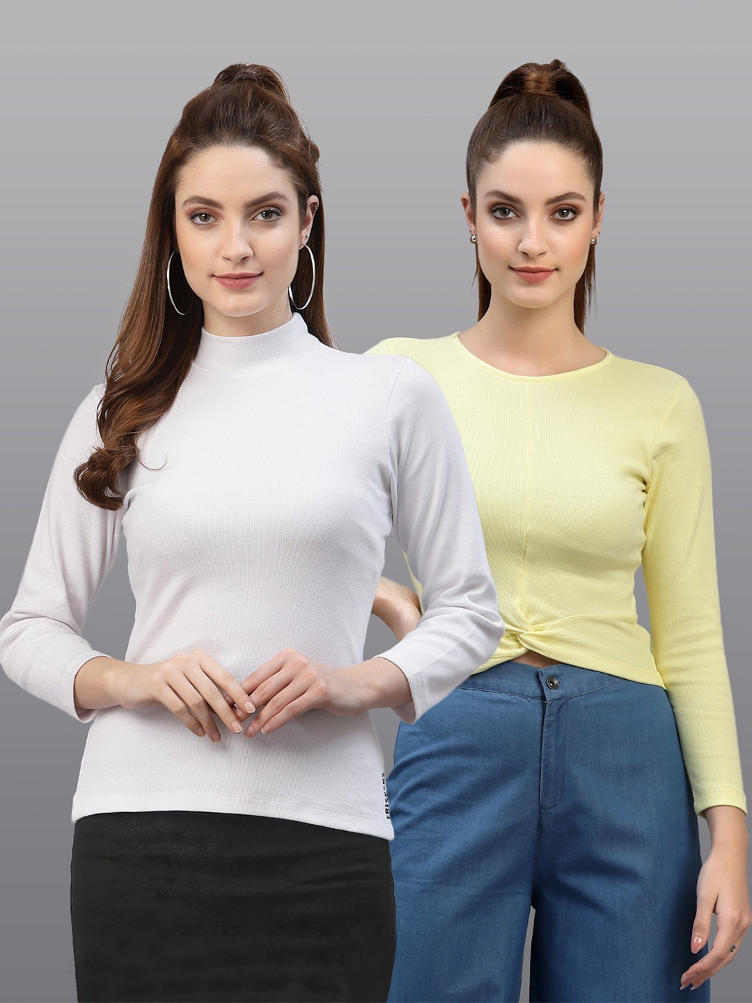 

Friskers Pack of 2 White & Yellow Fitted Tops