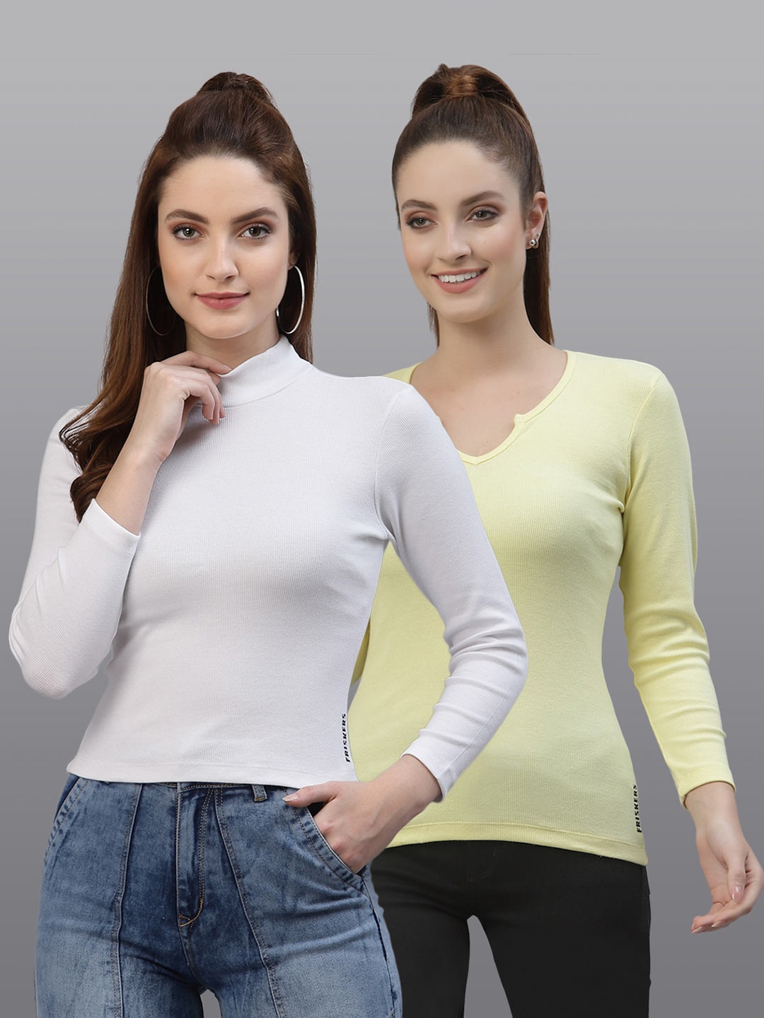 

Friskers Women White & Yellow Top Pack Of 2