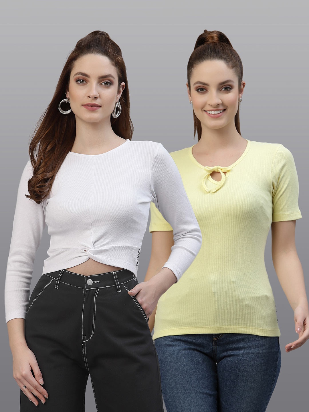 

Friskers Pack of 2 White & Yellow Fitted Tops