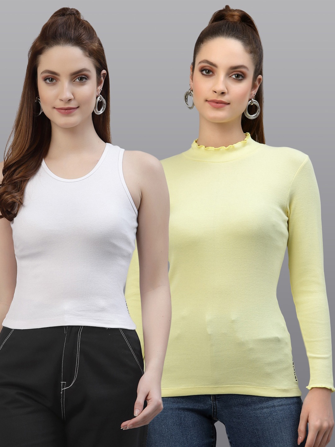 

Friskers Pack of 2 White & Yellow Fitted Tops