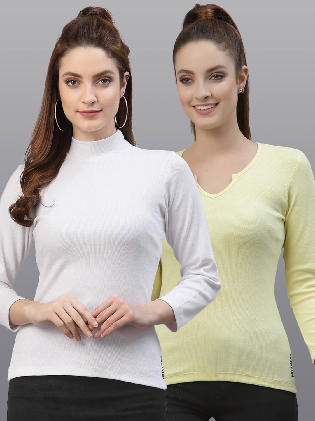 

Friskers Women White & Yellow Top Pack Of 2