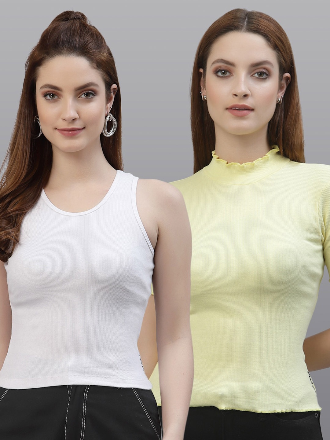 

Friskers Pack of 2 White & Yellow Fitted Tops