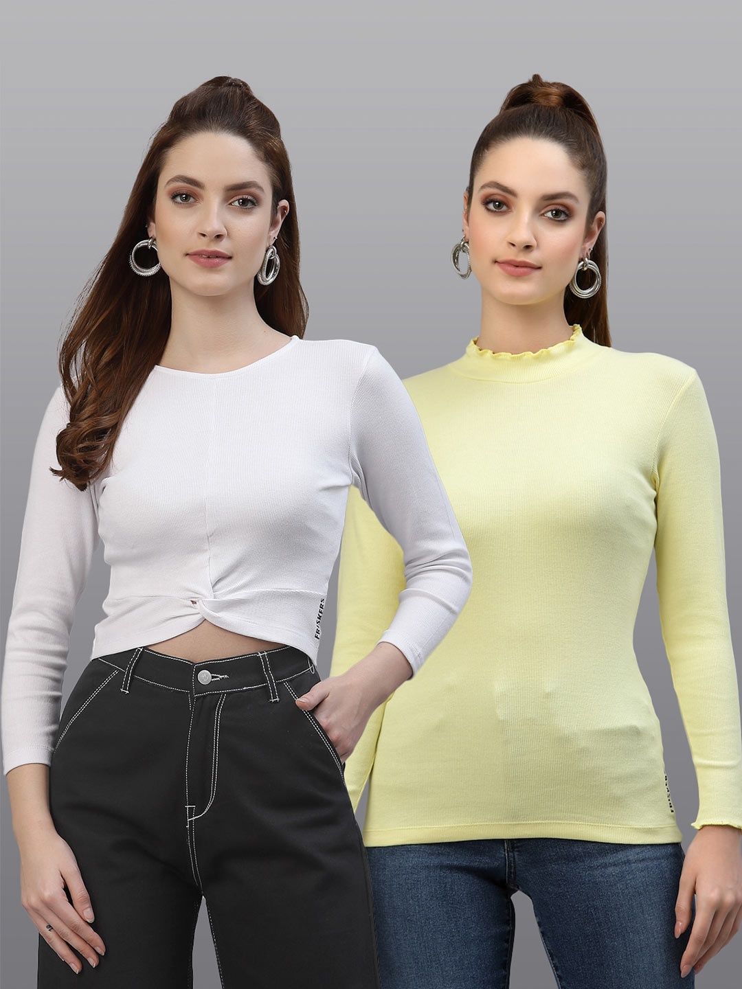 

Friskers Women White & Yellow Top Pack Of 2