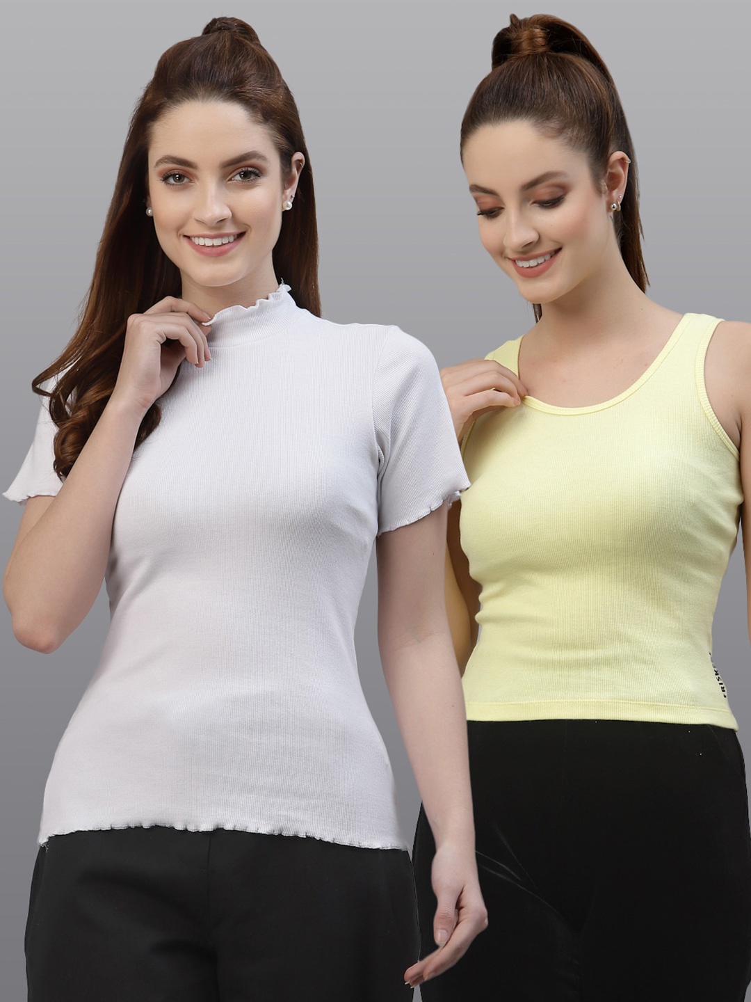 

Friskers Pack of 2 White & Yellow Fitted Tops