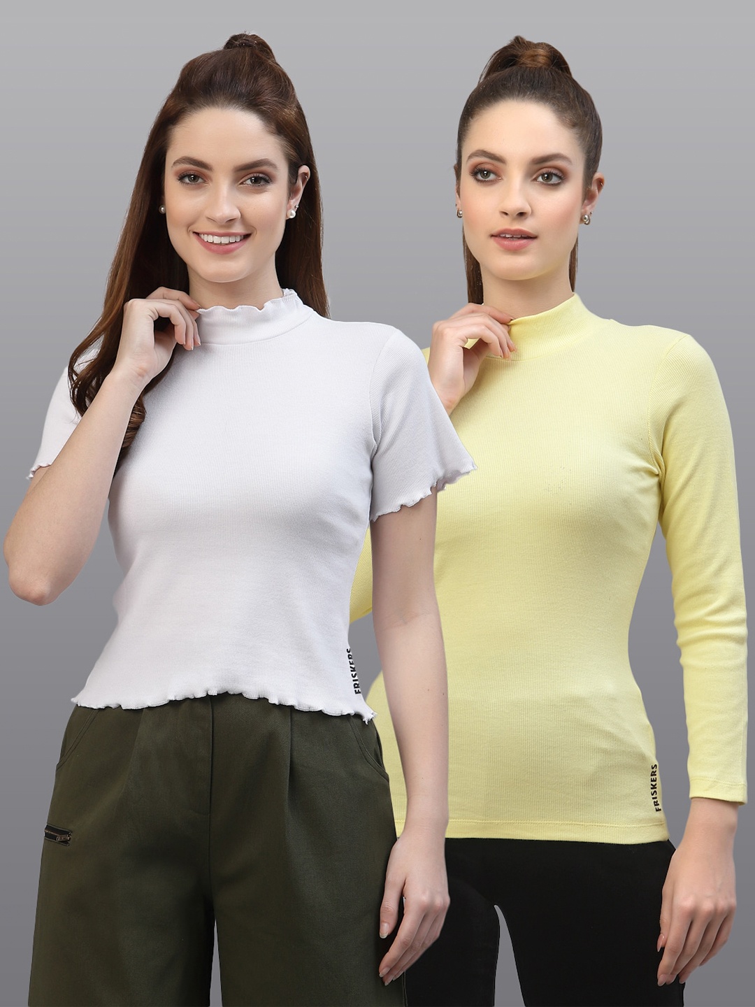 

Friskers Women White & Yellow Top Pack Of 2