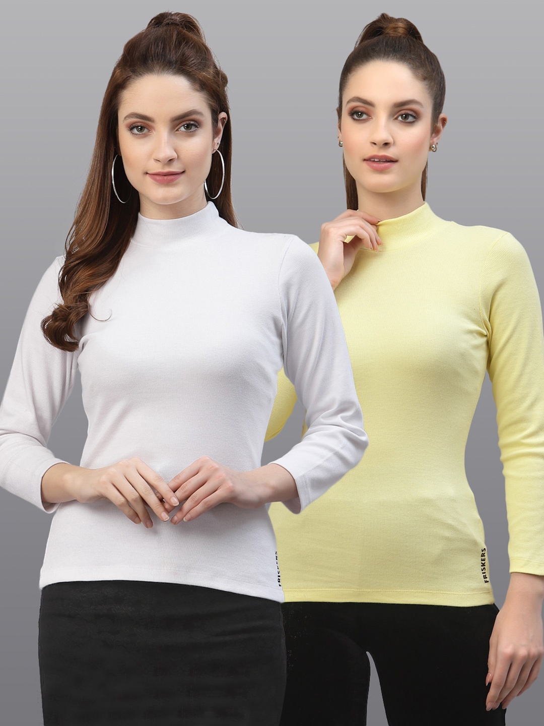 

Friskers Women White & Yellow Top Pack Of 2