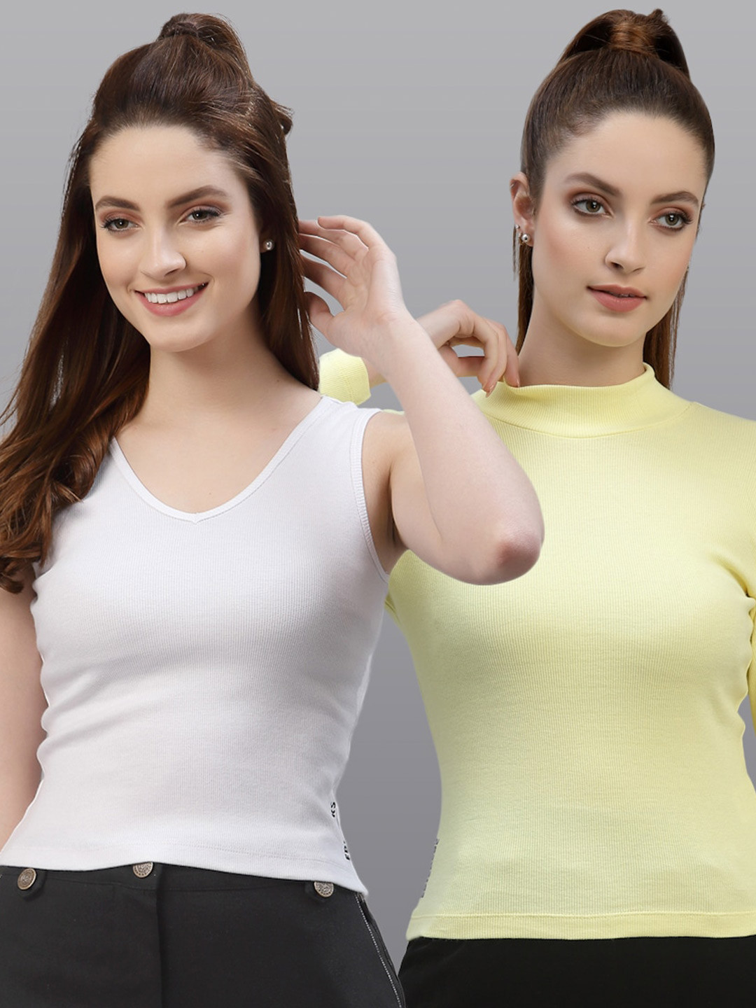 

Friskers Women White & Yellow Top Pack Of 2