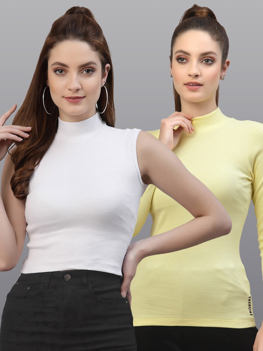 

Friskers Pack of 2 White & Yellow Fitted Tops