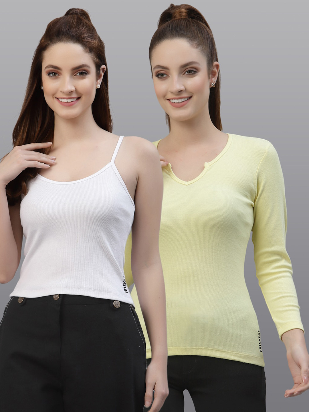 

Friskers Pack of 2 White & Yellow Fitted Tops