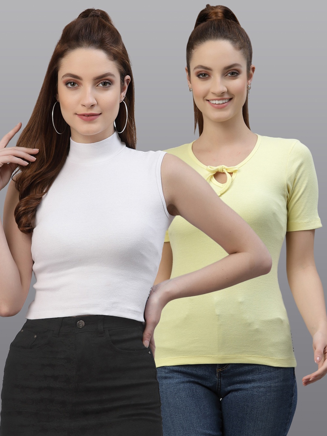

Friskers Women White & Yellow Top Pack Of 2