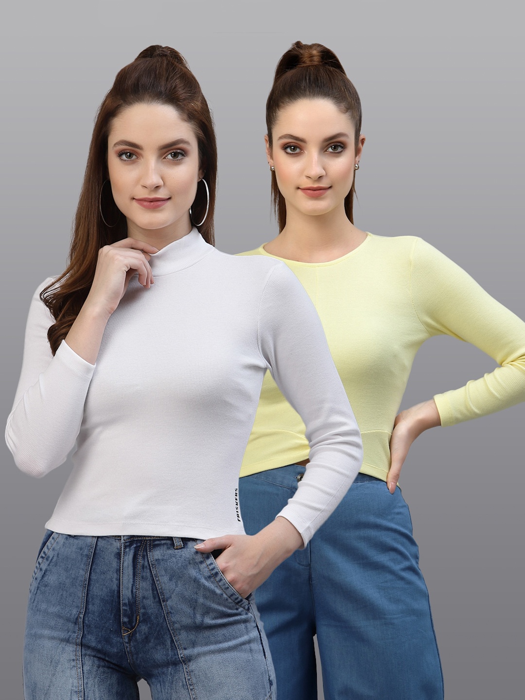 

Friskers Women White & Yellow Top Pack Of 2