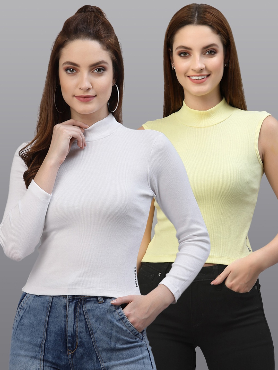 

Friskers Women White & Yellow Top Pack Of 2