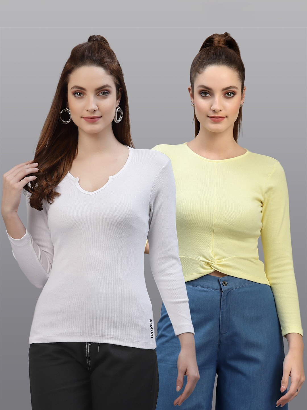 

Friskers Pack of 2 White & Yellow Fitted Tops