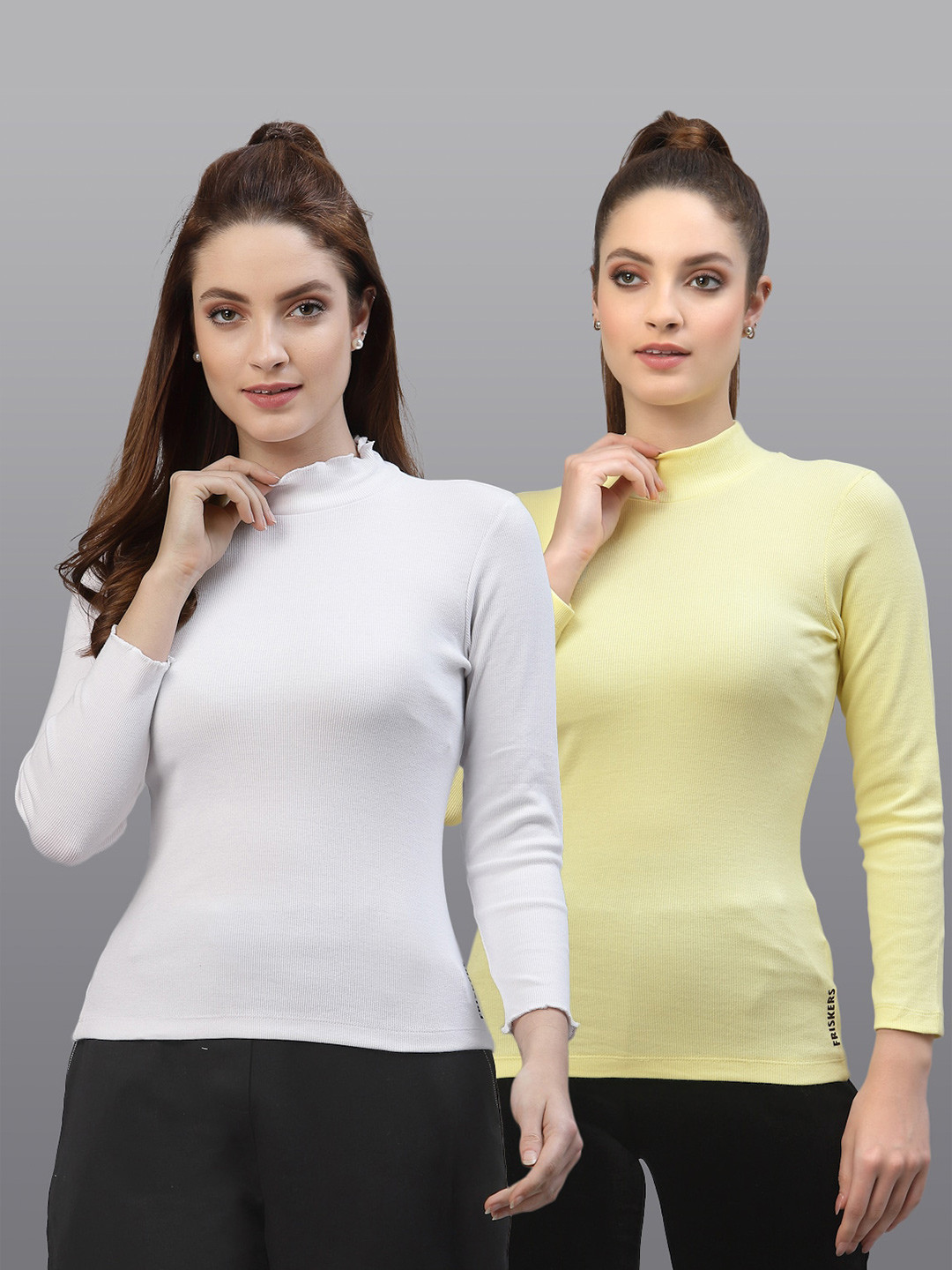 

Friskers Pack of 2 White & Yellow Fitted Tops