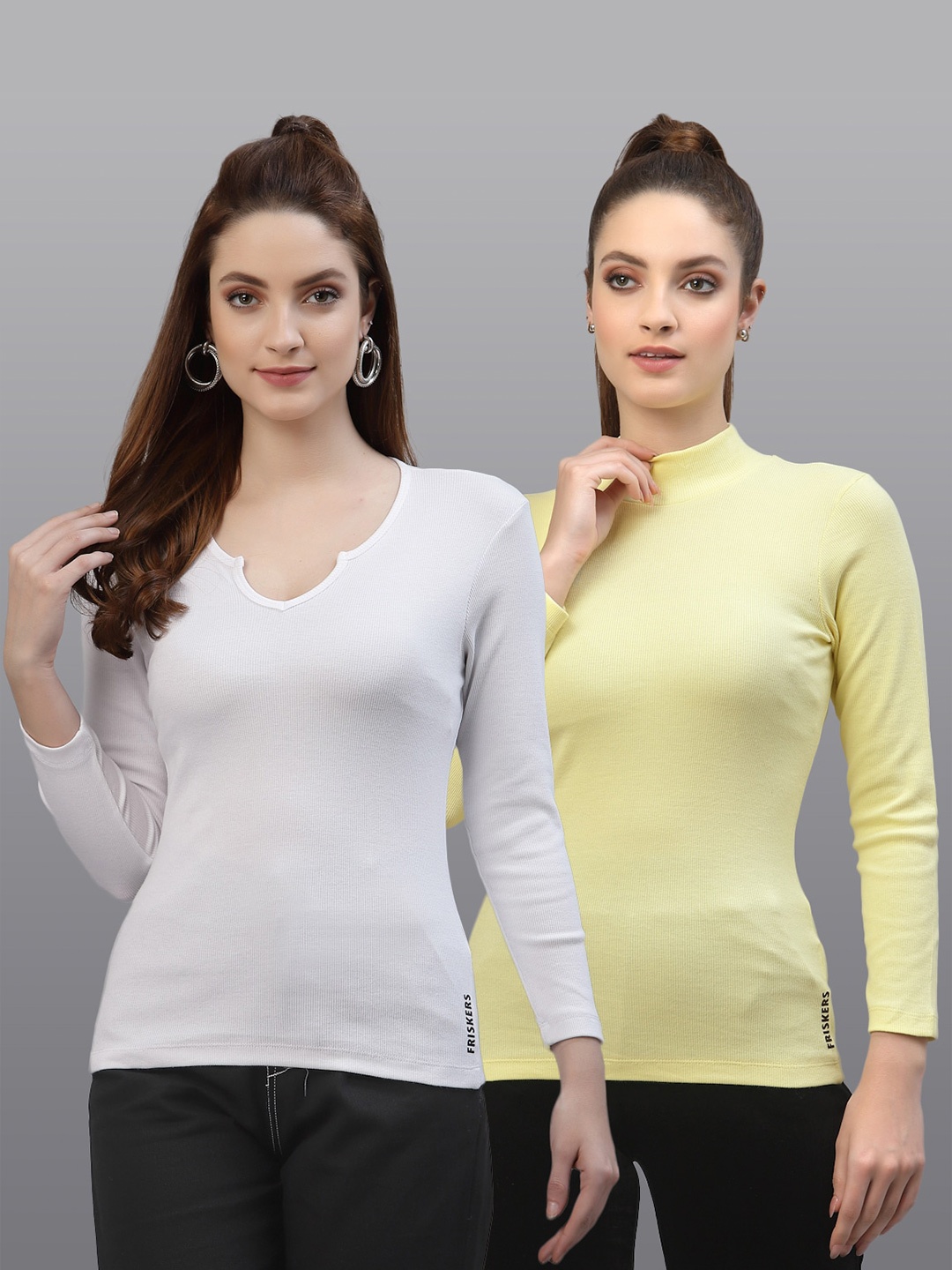 

Friskers Pack of 2 White & Yellow Fitted Tops