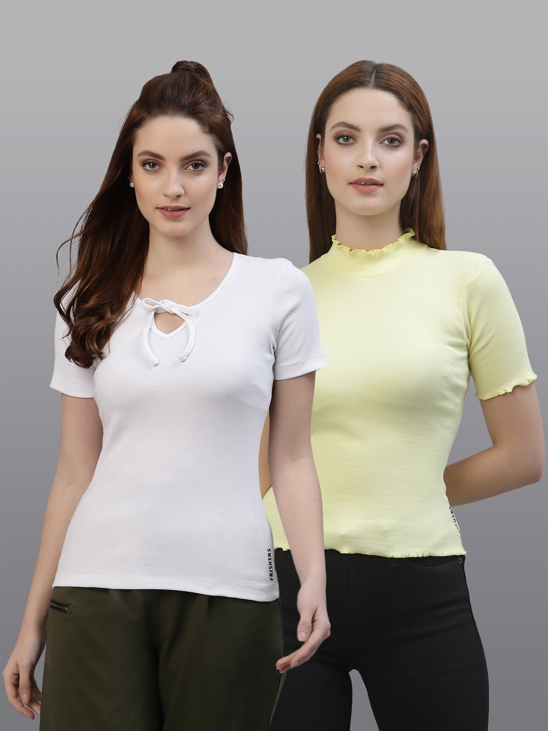 

Friskers Pack of 2 White & Yellow Fitted Tops