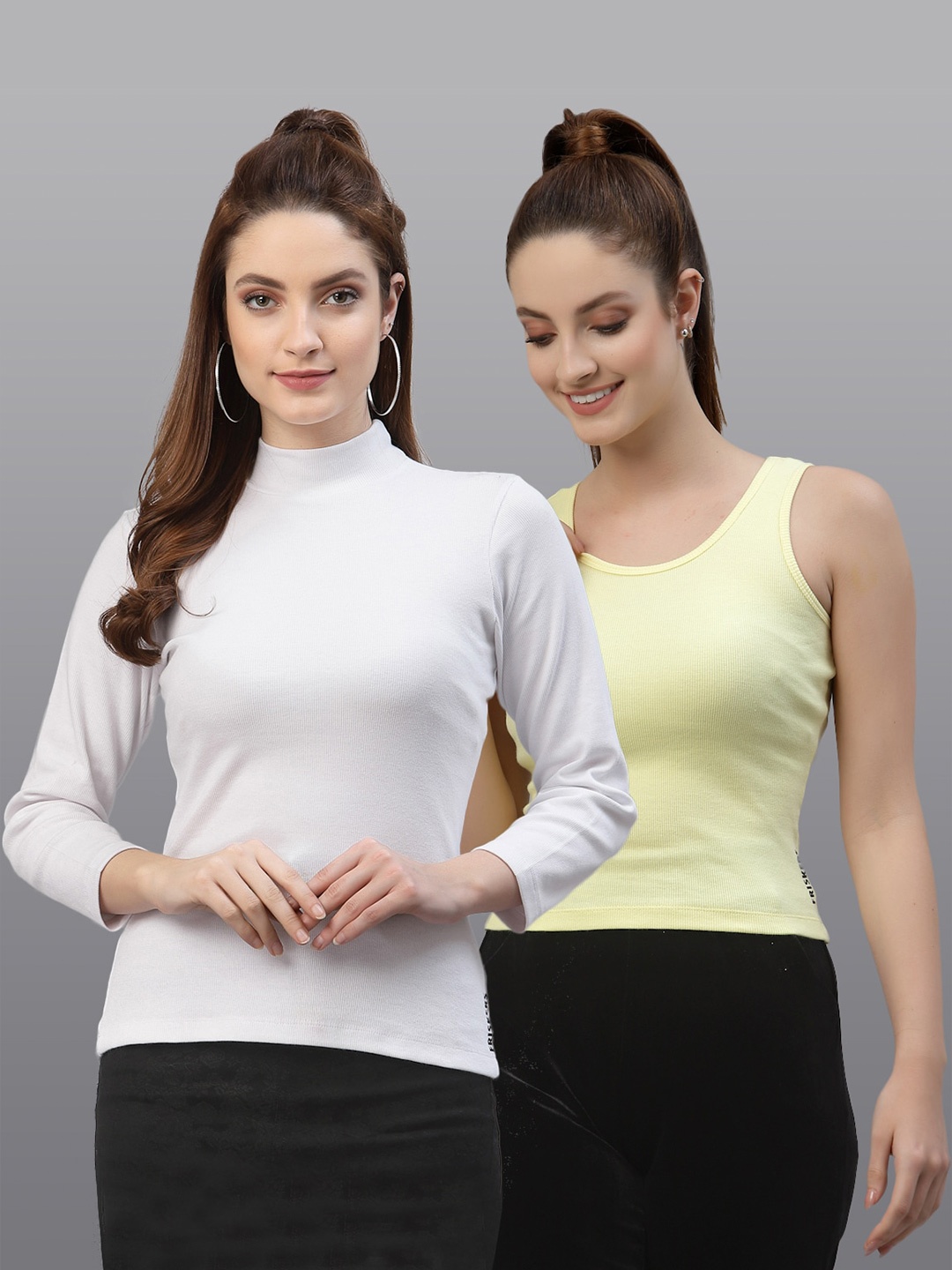 

Friskers Pack of 2 White & Yellow Fitted Tops