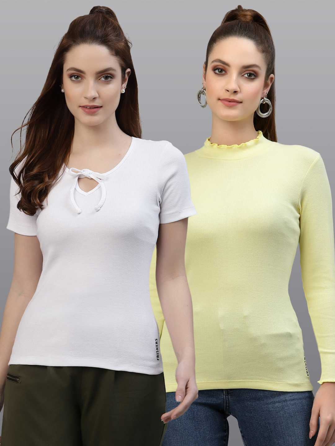 

Friskers Women White & Yellow Top Pack Of 2