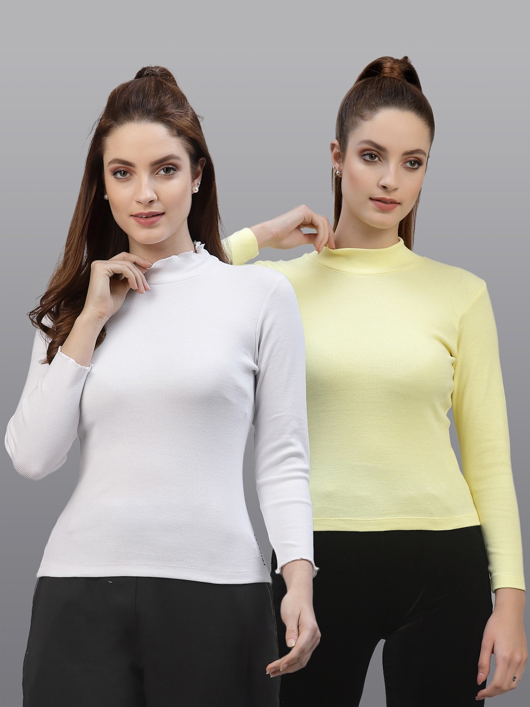 

Friskers Women White & Yellow Top Pack Of 2