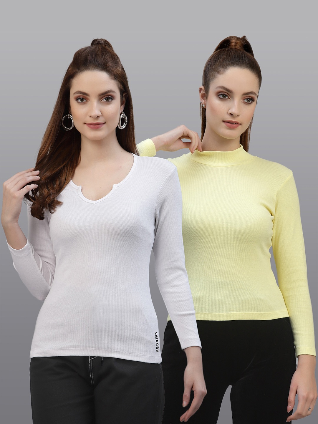 

Friskers Pack of 2 White & Yellow Fitted Tops