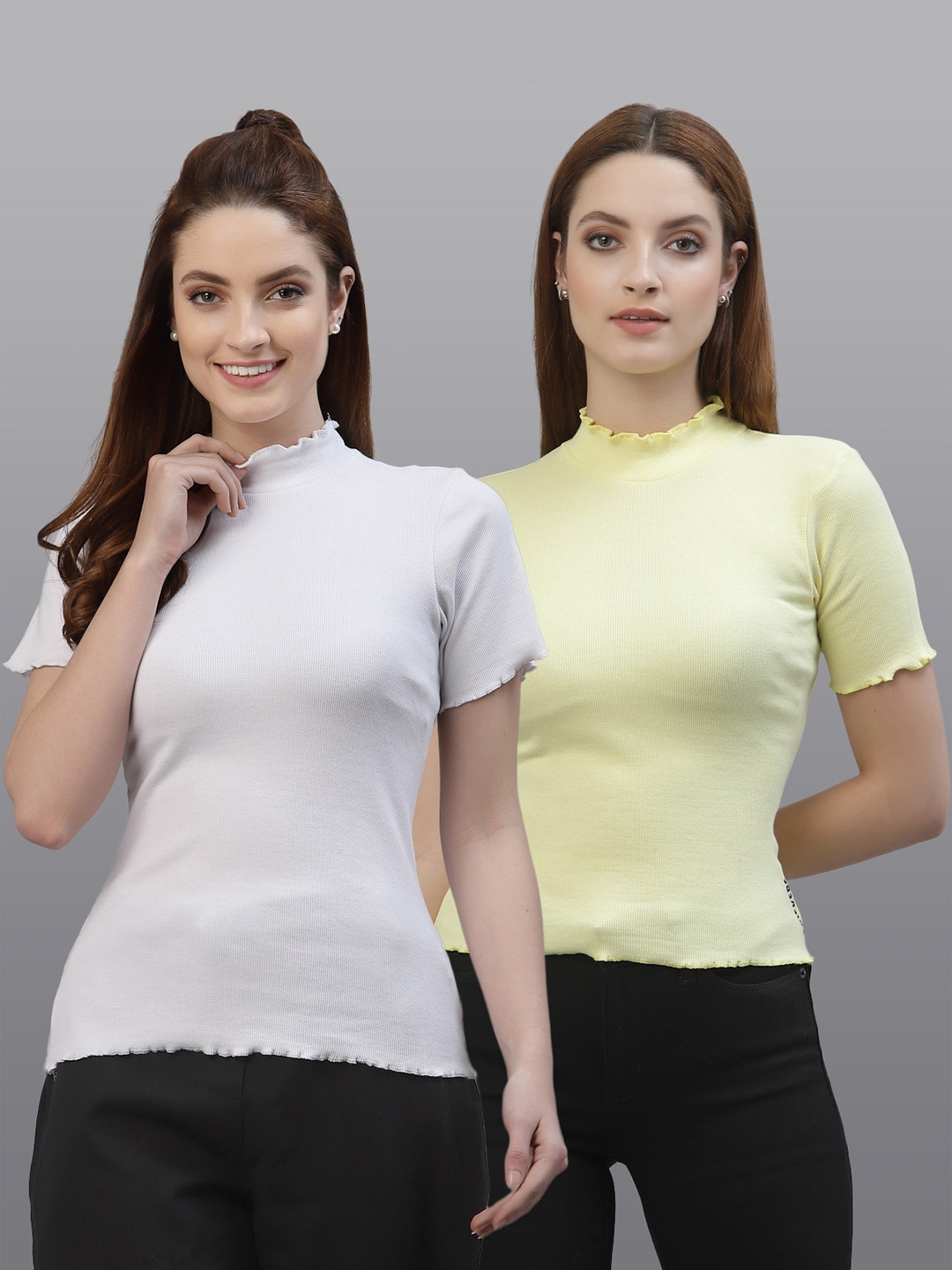 

Friskers Women White & Yellow Top Pack Of 2