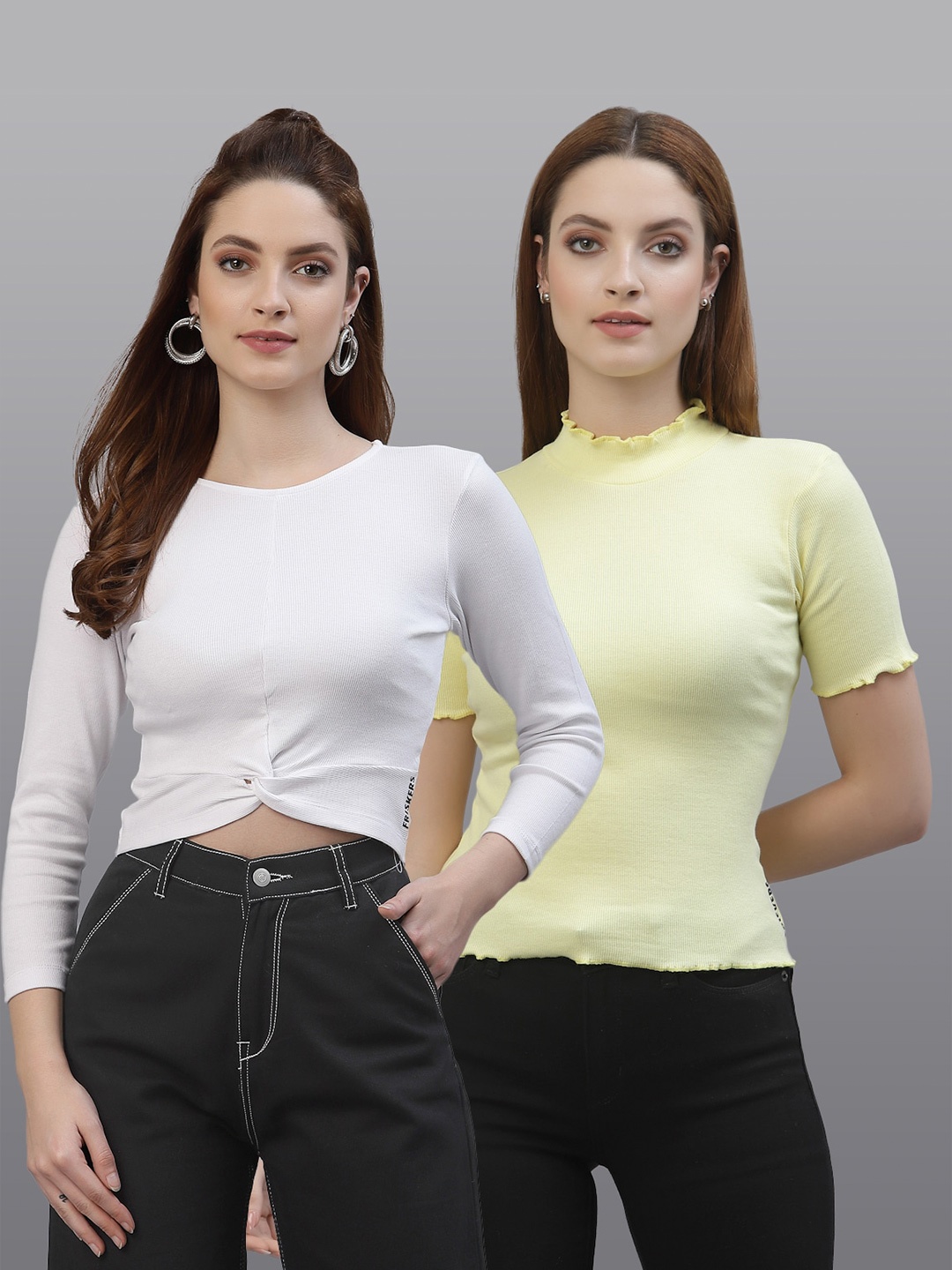 

Friskers Pack of 2 White & Yellow Fitted Tops
