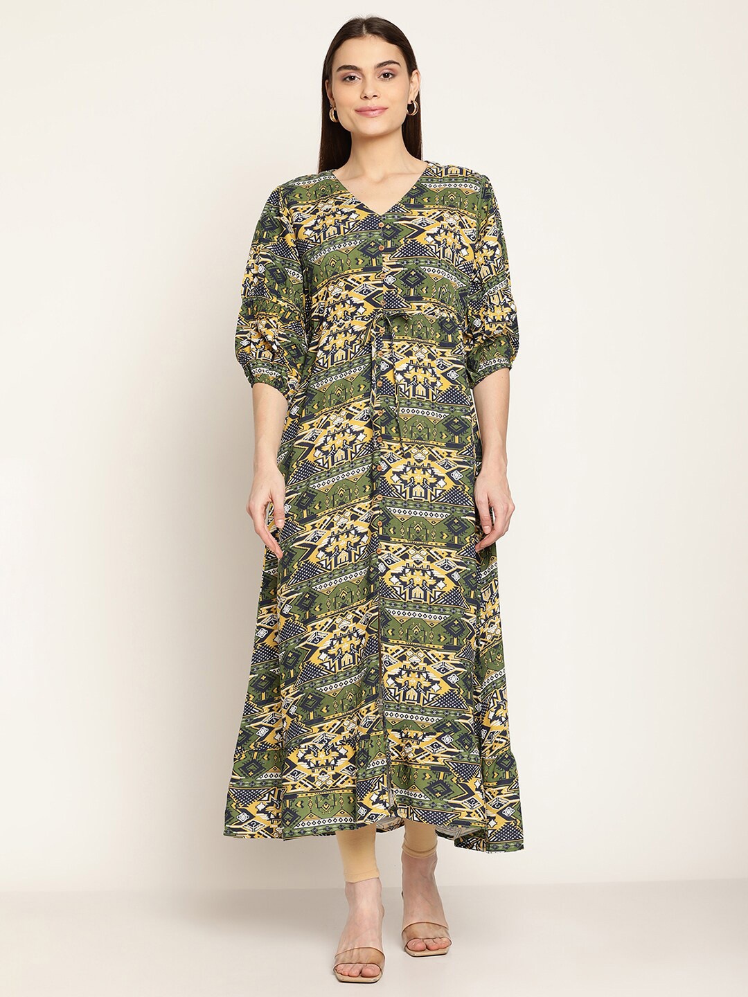 

Cantabil Green Ethnic Motifs Maxi Dress