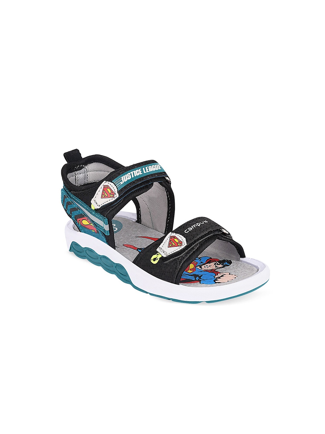 

Campus Kids Black & Teal Blue Superman Printed Sports Sandals