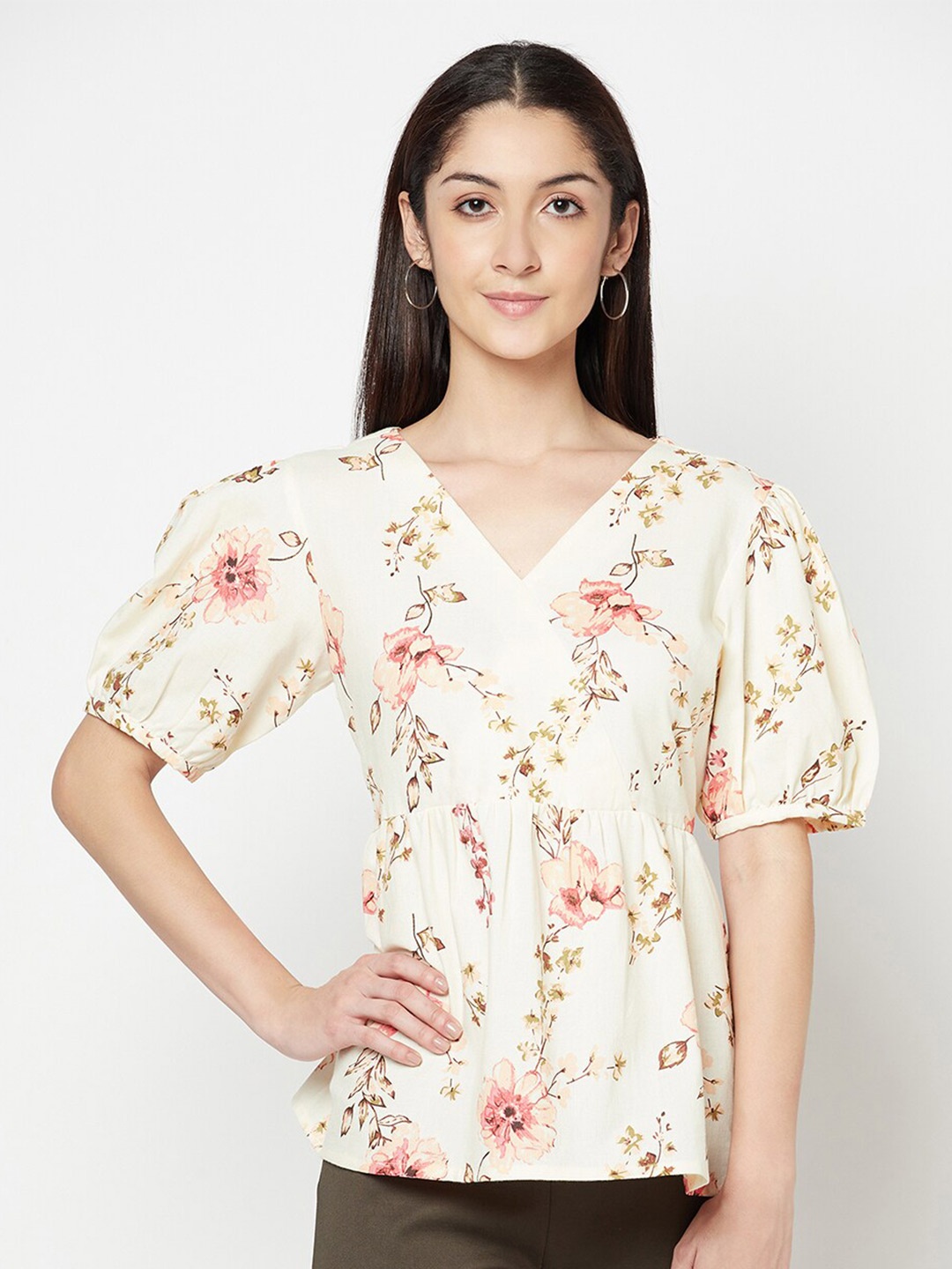 

Cantabil Off White Floral Print Top