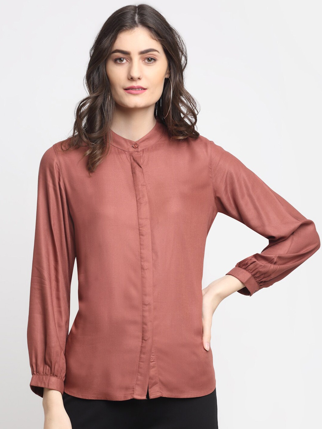 

Cantabil Rust Viscose Rayon Mandarin Collar Tunic