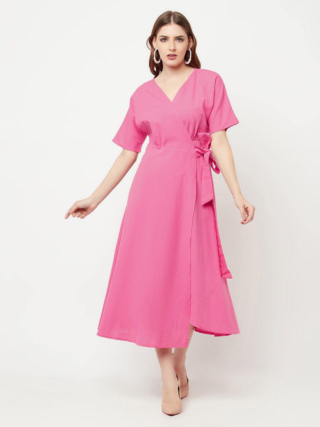 

THE SILHOUETTE STORE Pink Solid Wrap Dress