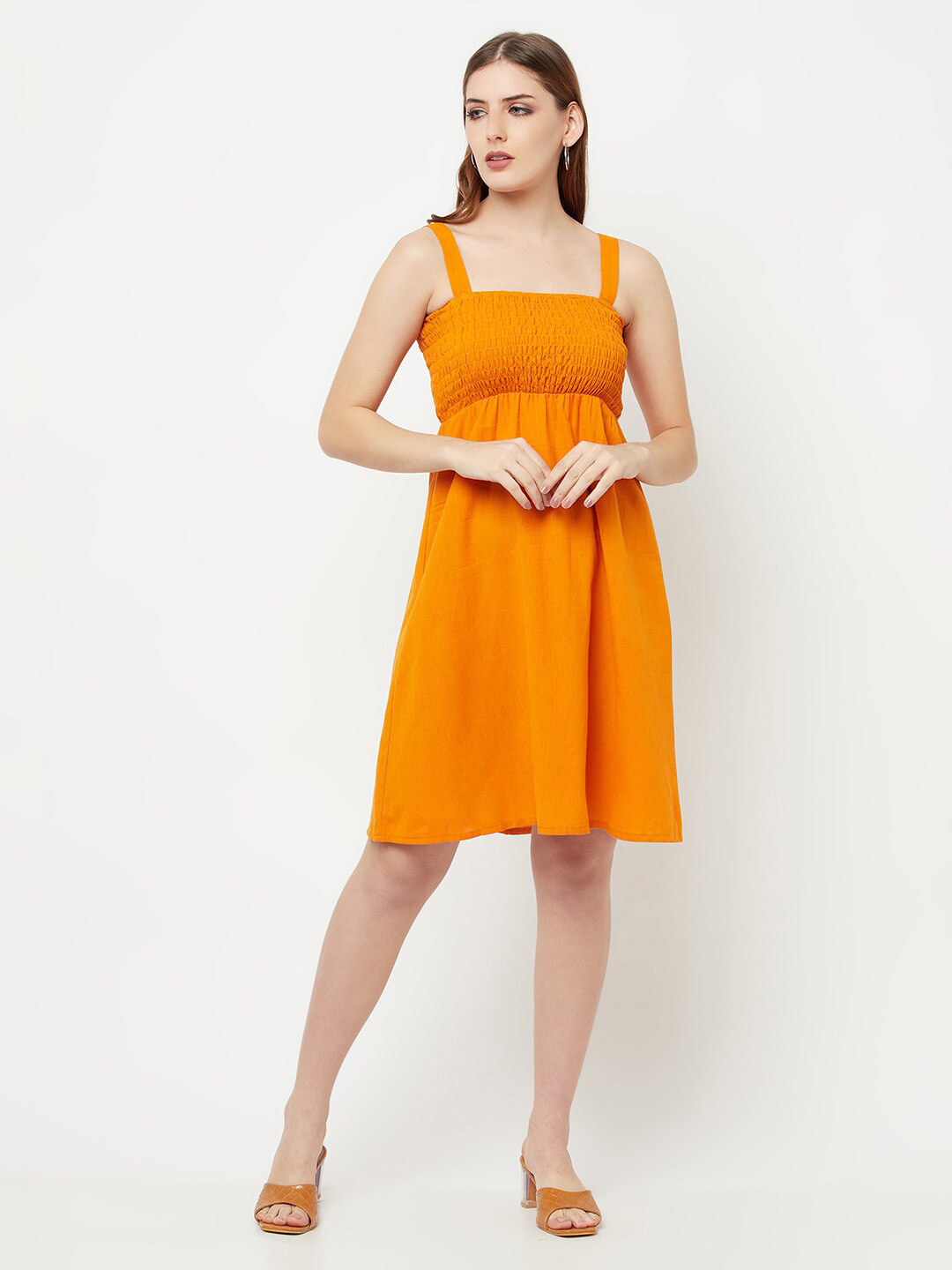 

THE SILHOUETTE STORE Women Orange Smocked Dress