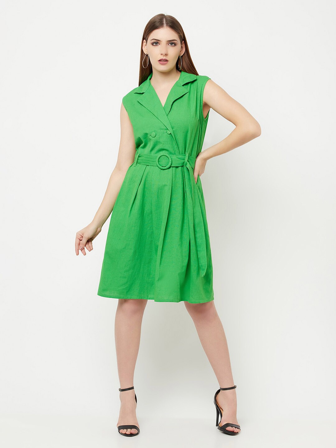 

THE SILHOUETTE STORE Green Cotton Belted Wrap Dress