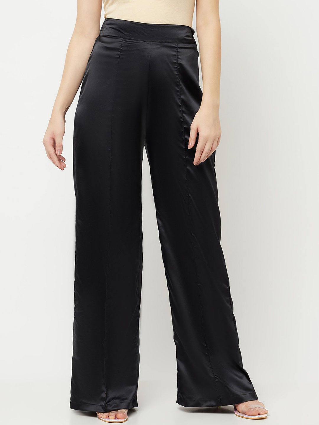 

THE SILHOUETTE STORE Women Black Tailored High-Rise Trousers