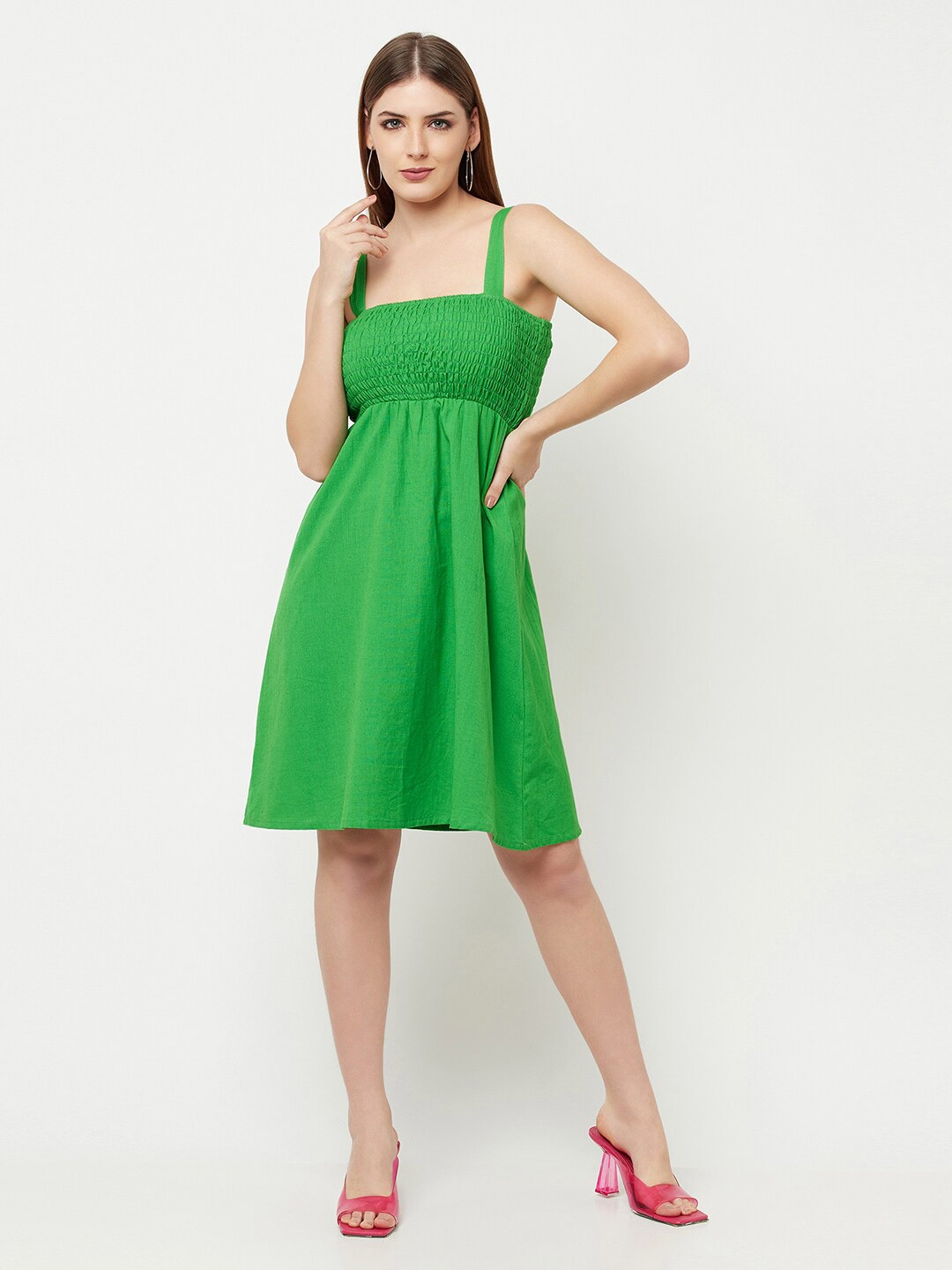 

THE SILHOUETTE STORE Women Green Smocked Dress