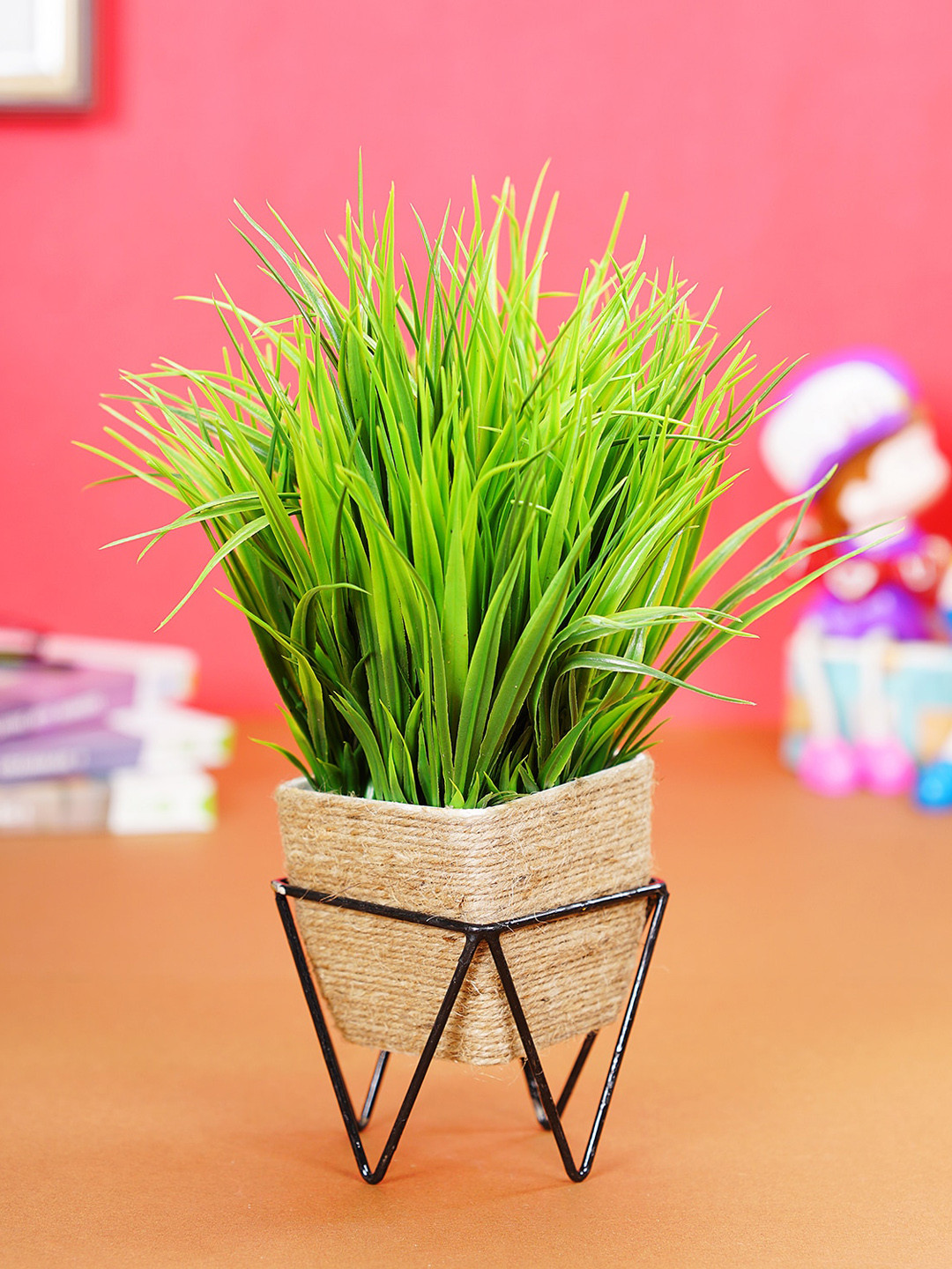 

Dekorly Green Wild Artificial Bonsai Plant With Handcrafted Jute Pot And A Metal Stand