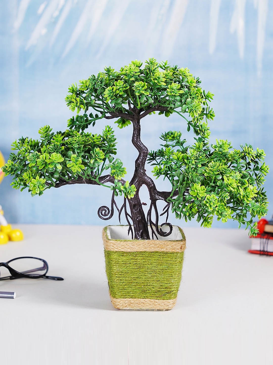 

Dekorly Green Artificial Bonsai Plant With Jute Pot
