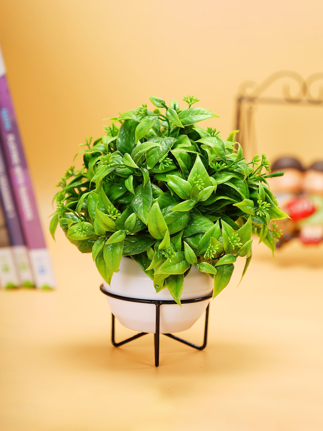 

Dekorly Green & White Wild Artificial Bonsai Round Vintage Plant Pot