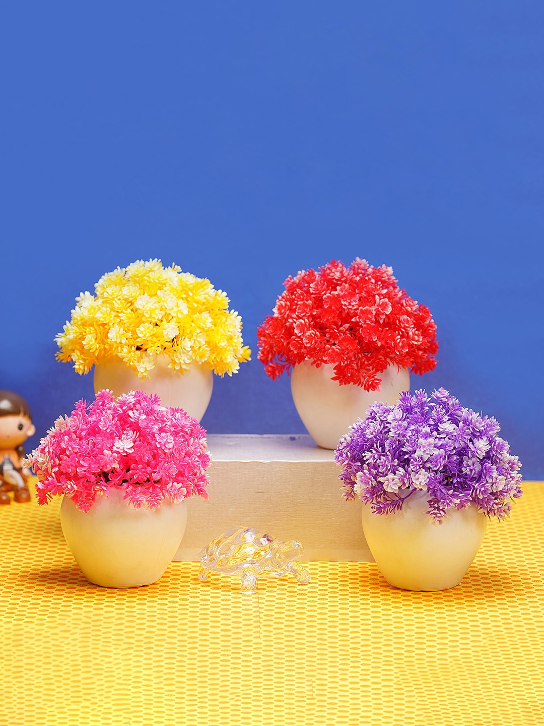 

Dekorly Set of 4 Multicolour Bonsai Artificial Flowers and Plants, Multi