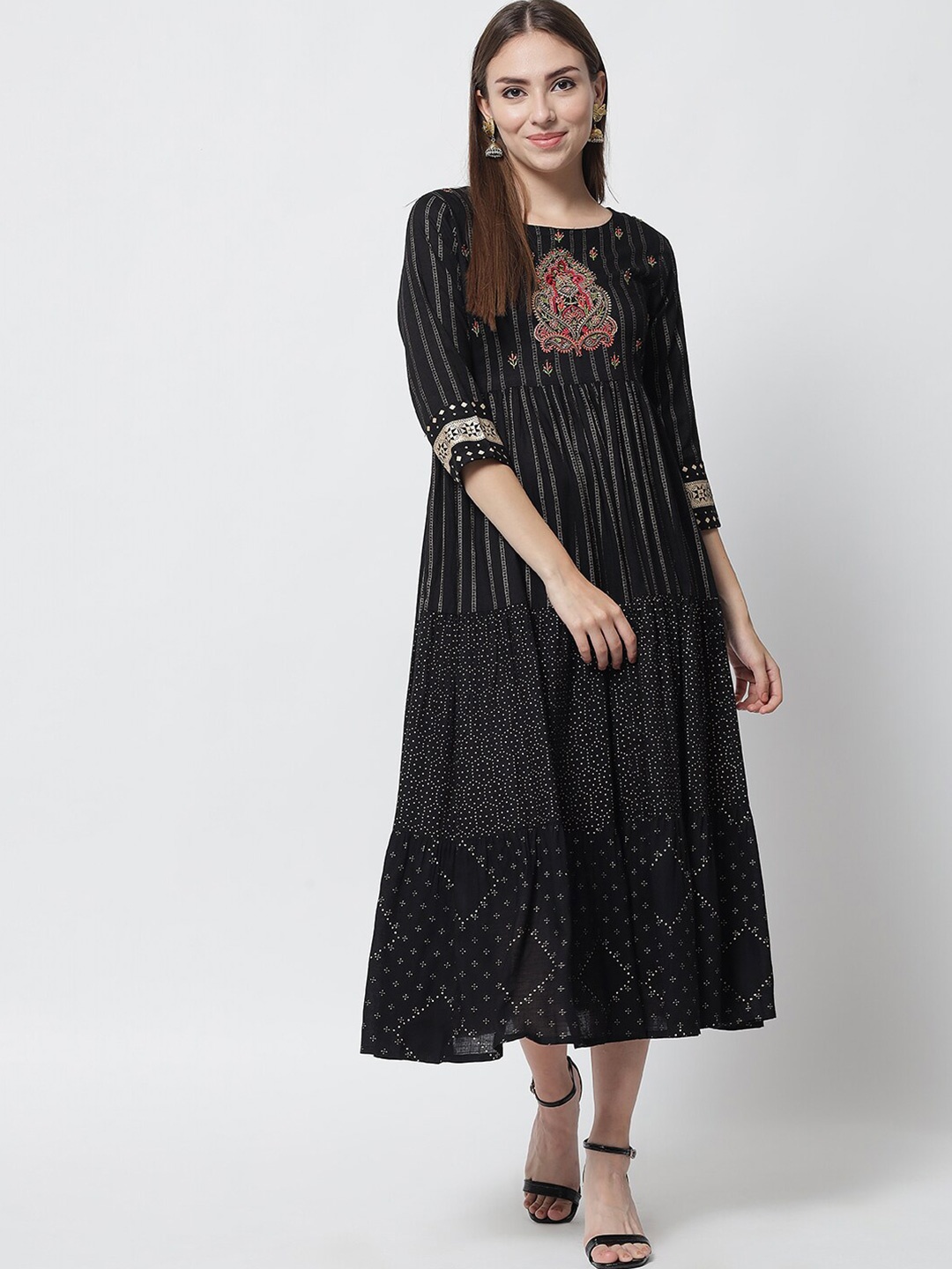 

Pankvi Black Ethnic Motifs Embroidered Ethnic Maxi Dress