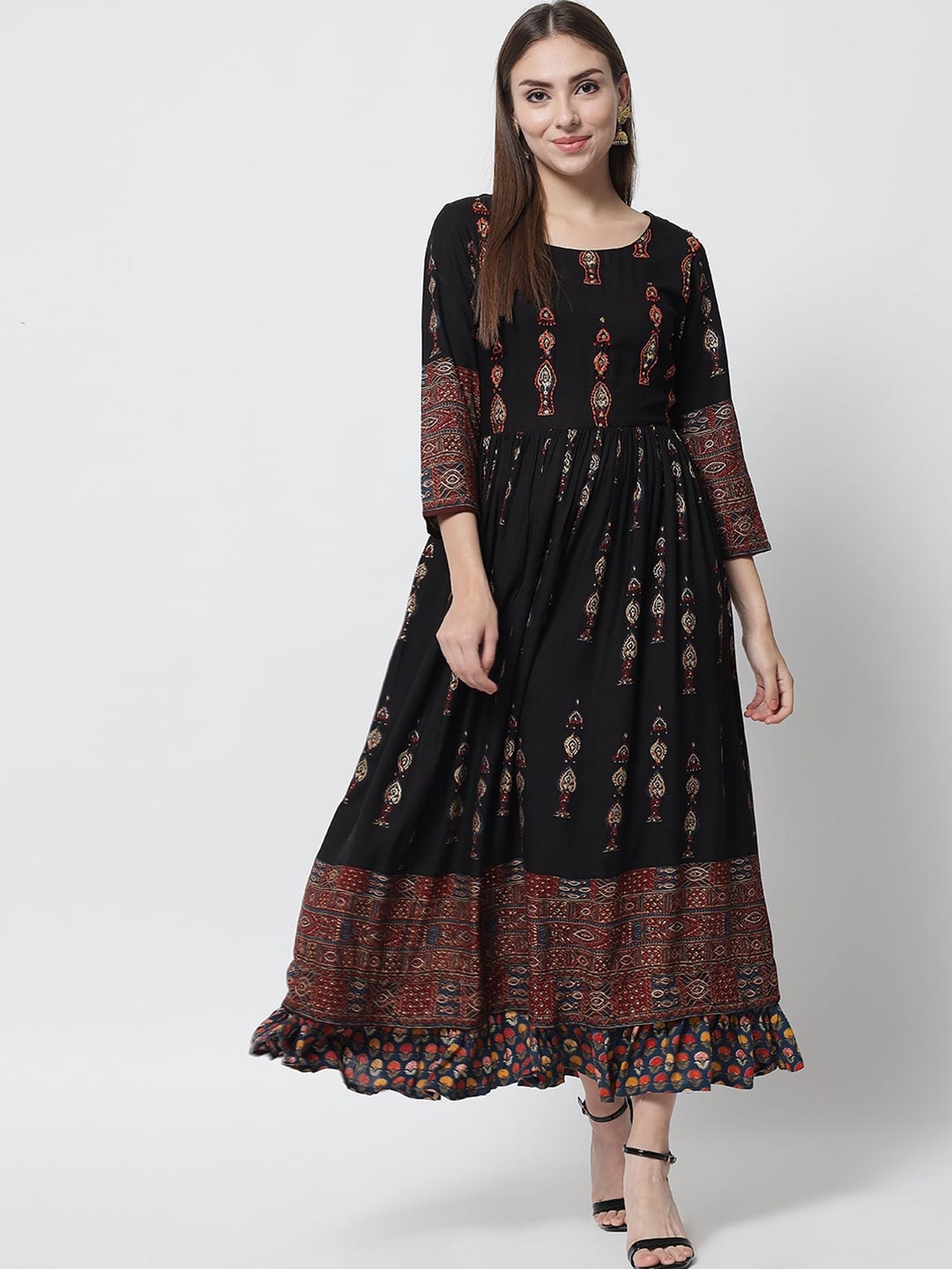 

Pankvi Women Black Ethnic Motifs Ethnic Maxi Dress