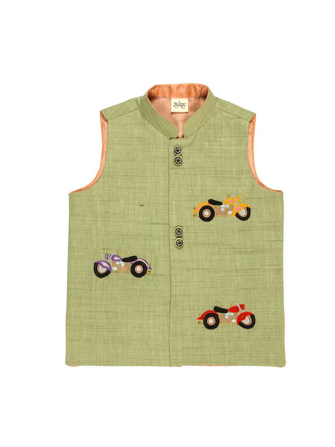 

RAGHAV Infant Boys Green Embroidered Woven Nehru Jackets
