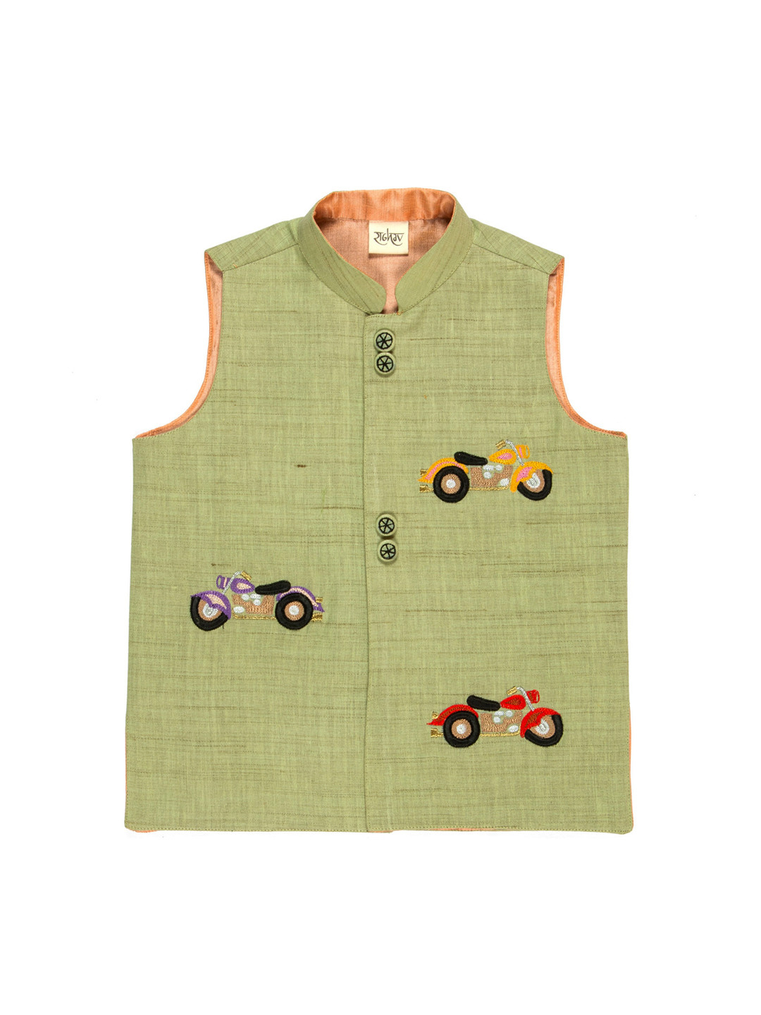 

RAGHAV Boys Green Emroidered Ride on Nehru Jackets