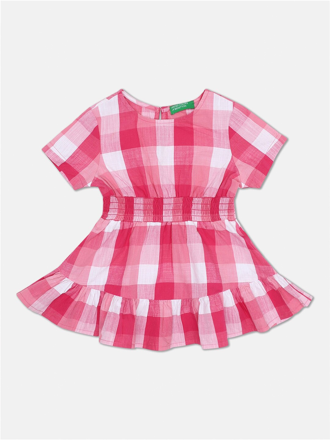 United Colors of Benetton Pink & White Checked Cotton Dress